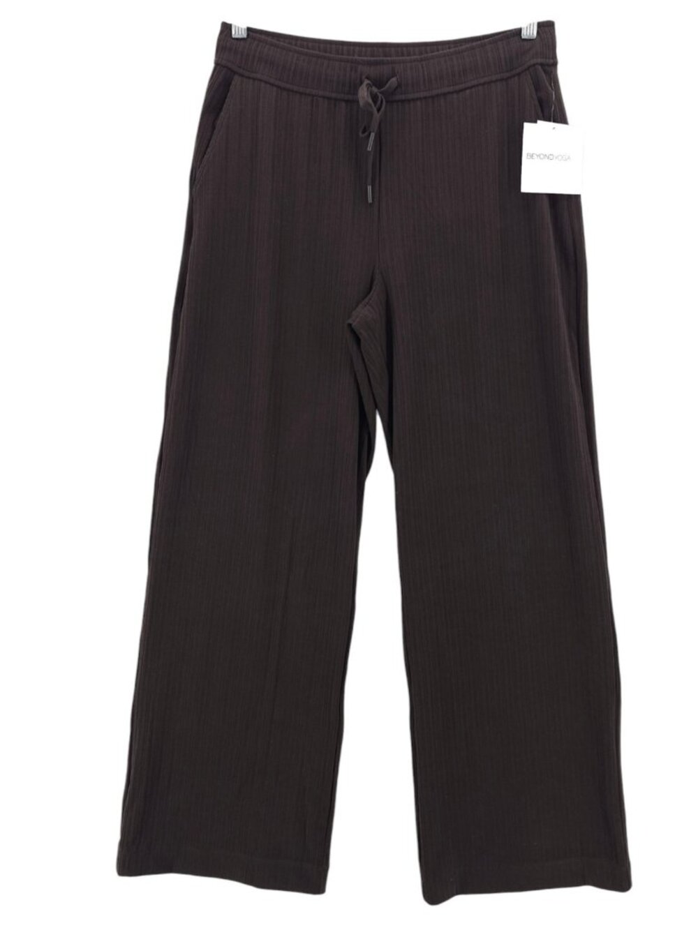 NWT BEYOND YOGA Breathe Easy Ribbed Wide Leg Pants Brown Drawstring MEDIUM